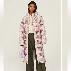 Sea New York Naya Colorful Patchwork Quilted Long Coat Floral Coat XS